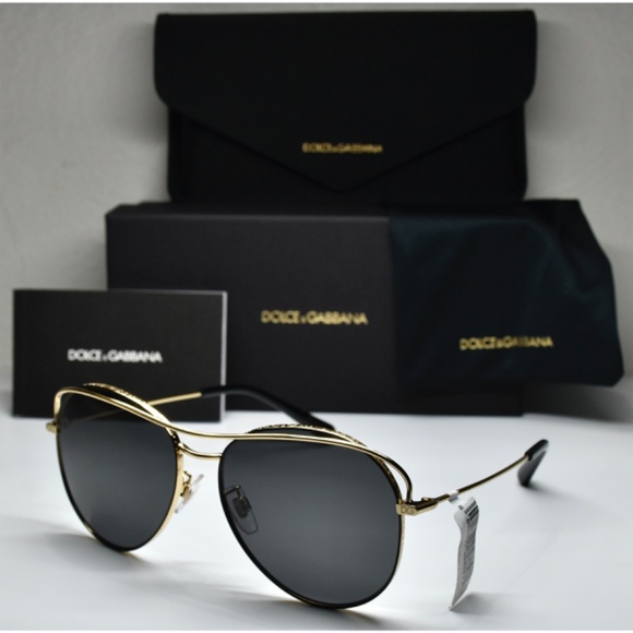 DOLCE & GABBANA DG2261 1334/87 GOLD/BLACK GREY PILOT SUNGLASSES. 58mm main image 5